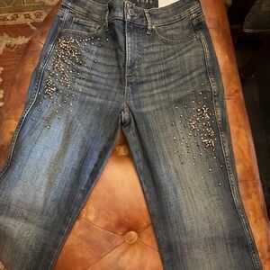 White House Black Market Blue Straight Leg Jeans with Embellishments